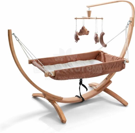 Hammock with Wooden Frame Art.101082 Beige  Bērnu šūpuļis ar koka rāmi - ergonomisks 66 x 150 cm piekarināms atpūtas krēsls