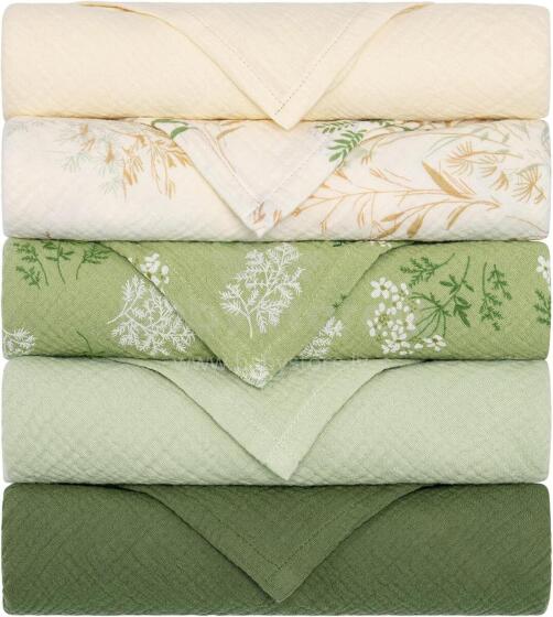 Yukkidds Muslin Cloths Art.1017 Green Leaf   High-quality bamboo muslin swaddle, 5 pcs (60x60 cm)