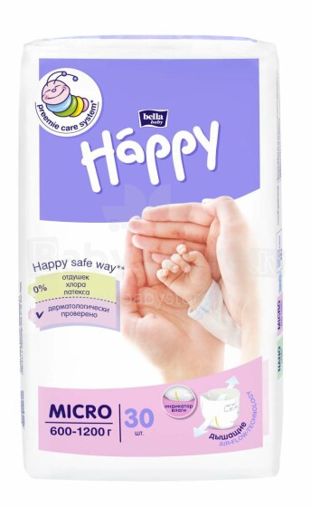 Happy Micro Art.102241 Mähkmed enneaegsetele lastele alates 600-1200 grammi, 30 tk.