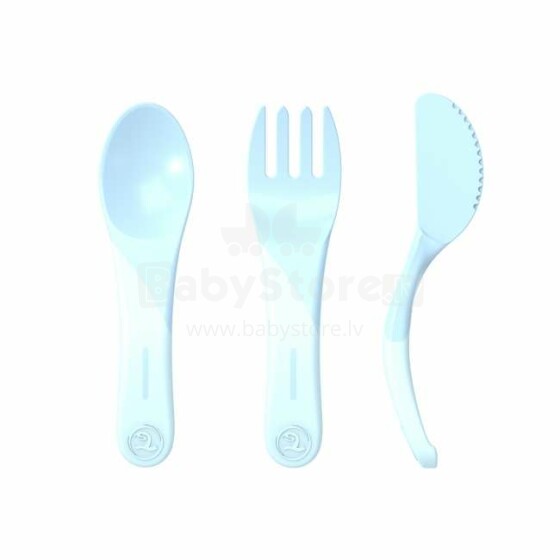 „Twistshake  Learn Cutlery Art“. 78200 Pastelinių mėlynų stalo įrankių rinkinys