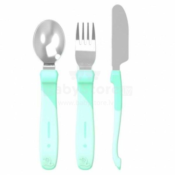 Twistshake Learn Cutlery Art.78211 Pastel Green Столовые приборы из нержавеющей стали эргономичной формы