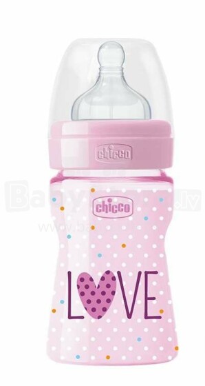 Chicco Love Edition WellBeing Art.09561.00 Pink  Bērnu plastmasas fizioloģiskā pudelīte ar silikona knupīti ,150ml