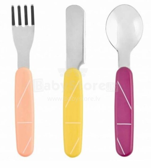 „Babymoov“ stalo įrankiai Art.A102404 Persikų stalo įrankių rinkinys šaukštas, šakutė ir peilis