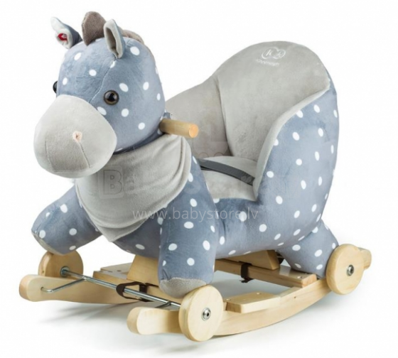 KinderKraft 2-in-1 Musical Rocker – Grey Plush Rocking Horse with Back Support and Optional Wheels, 12 Months+