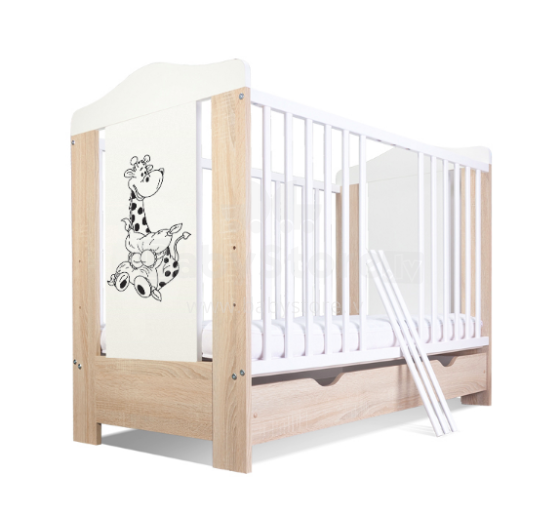 BoboBaby Ella Giraffe Art.22900 Light Oak 109 bērnu gulta ar atvilktni ,120x60cm