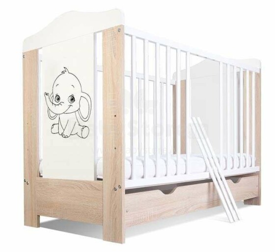 BoboBaby Ella Elephant Art.22903 Light Oak 109 bērnu gulta ar atvilktni 120x60cm