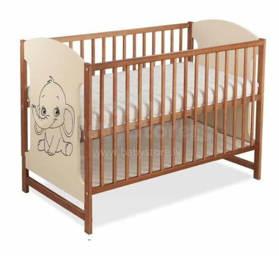 BoboBaby Miki Elephant Art.22914 Walnut 104 bērnu gulta 120x60 cm (bez atvilktnes)