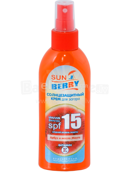 Sun Berry Art.21913013 Крем для загара солнцезащитный водостойкий Арбуз и масло манго SPF 15 SUN Berry 150мл.