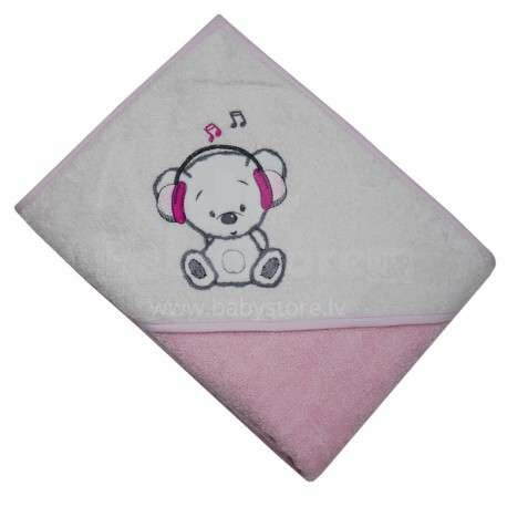 Eko Bear Art.OK-07 rožinis vaikiškas kilpinis rankšluostis su gobtuvu 100x100cm