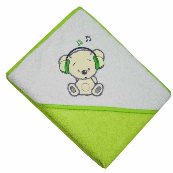 Eco Bear Art.OK-07 žalias vaikiškas kilpinis rankšluostis su gobtuvu 100x100cm