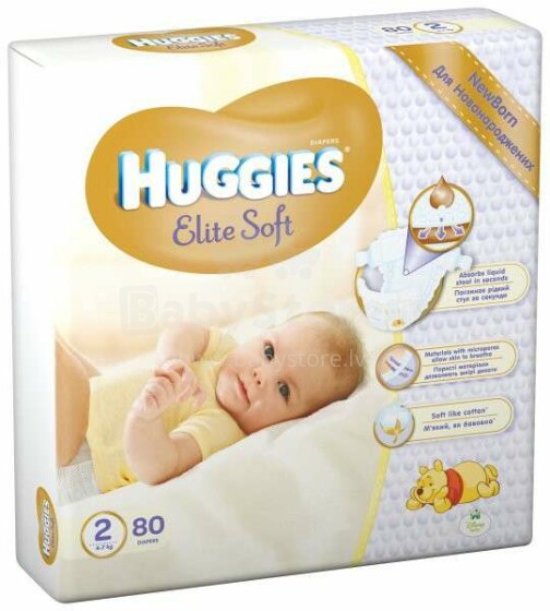 Huggies Newborn Elite Soft Art.041564920 sauskelnės naujagimiams 4-6kg, 80vnt