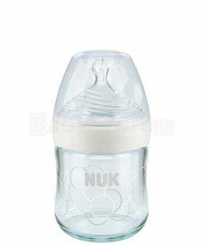 Nuk Nature Sense Art.SP08 Stiklinis butelis su silikoniniu čiulptuku 0m +, 120 ml