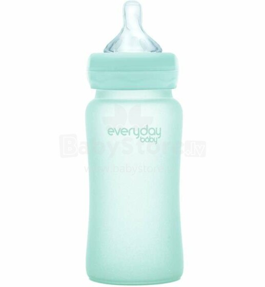 Everyday Baby Glass Heat Sensing Art.10227 Mint Green Anti-koliku stikla barošanas pudele ar temperatūras indikatoru 240ml