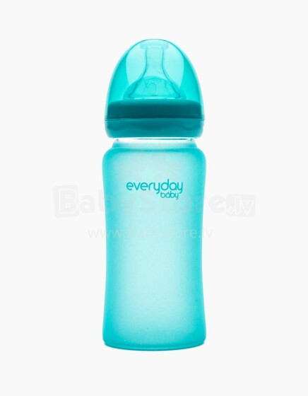 Everyday Baby  Glass Heat  Sensing   Art.10223 turquoise Стеклянная  бутылочка для кормления с индикатором температуры 240 мл.