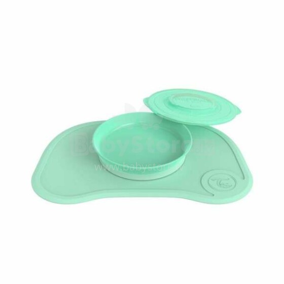 „Twistshake Click Mat Mini Plate“ gaminys, 78131 pastelinis žalias neslystantis kūdikių maitinimo kilimėlis su dubeniu