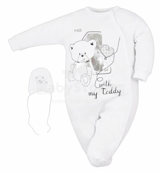 „Bobas TEDDY Art.3531“ vaikų rinkinys - medvilniniai kūdikių marškinėliai ir kepurė