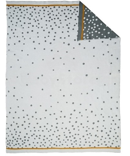 Pagaminta elnio megzta antklode 35855 „Happy Dots“ pilka minkštos medvilnės antklodė (languota) 80x100cm