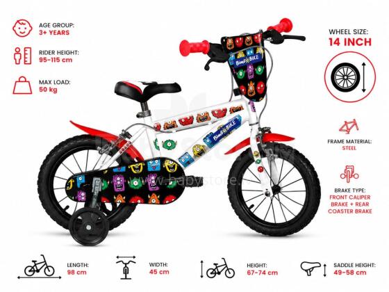 Bike Fun  MTB 14 Boy 1 Speed  Art.77325 Bērnu divritenis (velosipēds) ar piepūšamiem riteņiem un tērauda rāmi