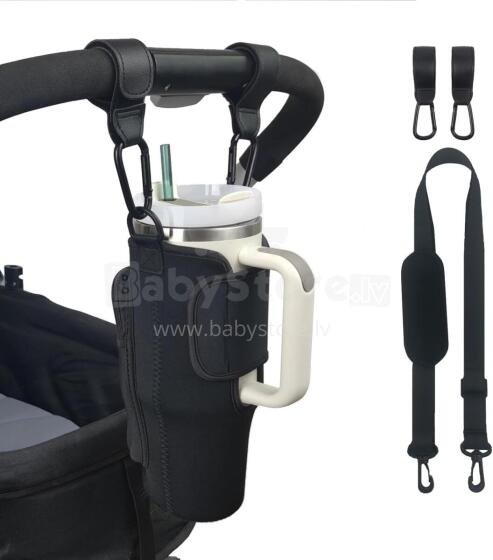 Bebe Basic Stroller Cup Holder Compatible with Stanley Art.113352 Black Stroller Cup Holder with Adjustable Strap