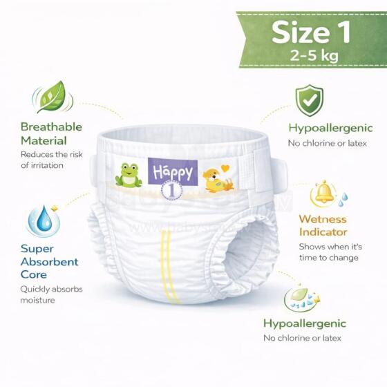 Happy Newborn Baby diapers 1 size from 2-5 kg, 1 pc.