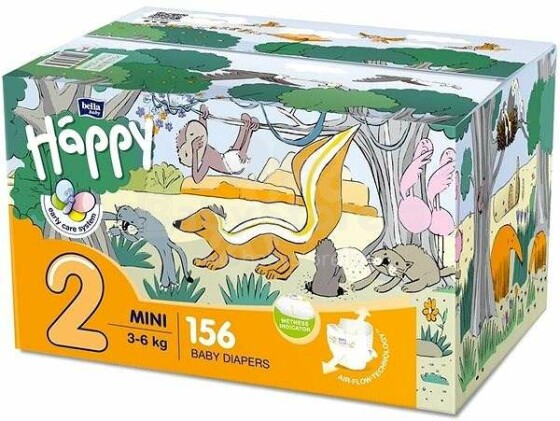 Happy Mini Box Art. 14840 Vaikiškos sauskelnės 2 dydis nuo 3-6kg, 78x2vnt.