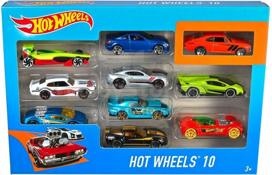 „Mattel Hot Wheels Basic“, skirtas 10 automobilių paketui, 544886 gaminių komplektas (10vnt.)