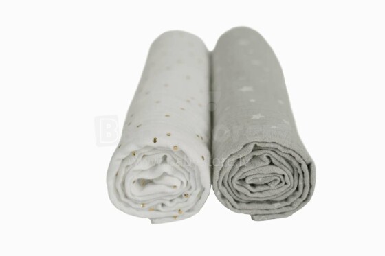 YappyKids Muslin   Art.118175 Grey&White   Kvaliteetne musliini, 2 tk. (70x100 sm)