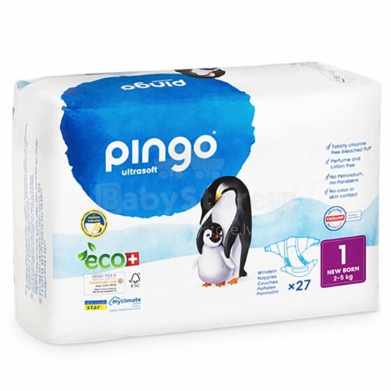 Pingo Ultra Soft Newborn Art.120659 Экологические  подгузники 1 размер от 2-5 кг,27 шт.