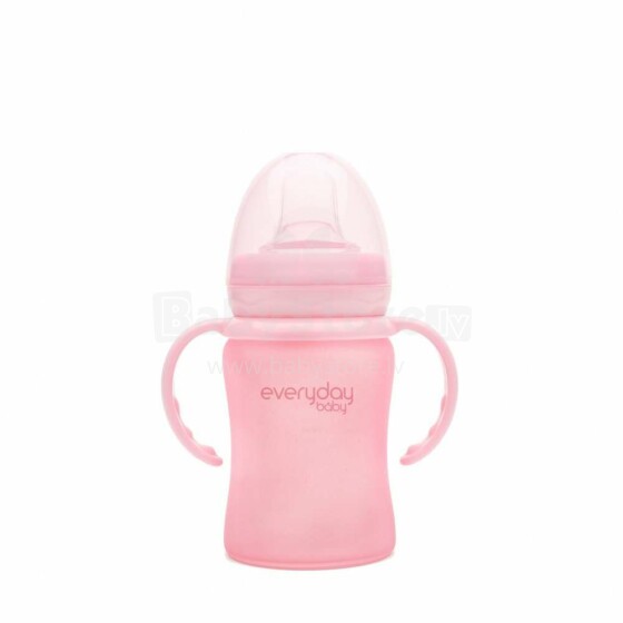 Kasdienis kūdikio stiklo „Sippy“ puodelis „Art.10308“ rožinis rožinis „Anti-colic“ stiklinis maitinimo butelis su rankenomis, 150ml