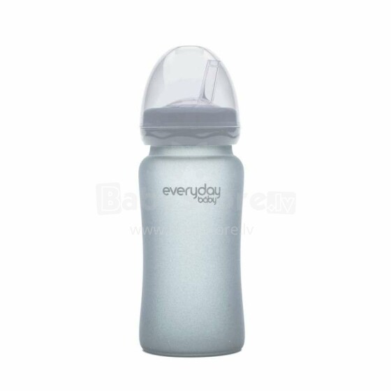 Everyday Baby  Glass Straw Bottle   Art.10387 Quiet Grey Anti-koliku stikla pudele  ar  salmiņu, 240ml