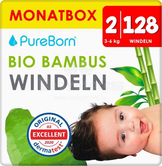 Pureborn Single 2 Organic Bamboo Art.121309 Ekoloģiskās autiņbiksītes  2 izmērs, 3-6 kg