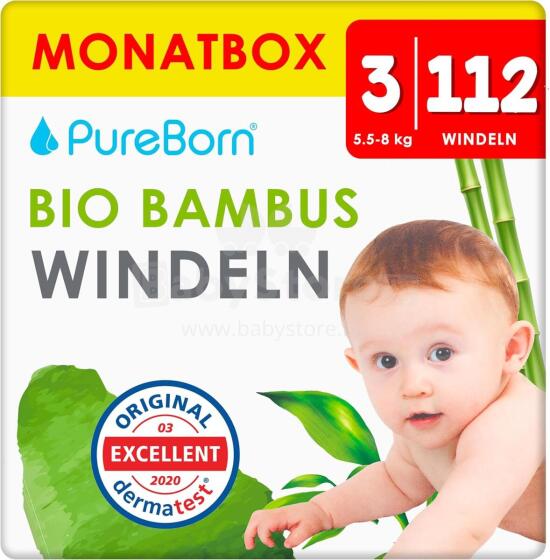 Pureborn Single 3 Organic Bamboo Art.121310 Ekoloģiskās autiņbiksītes  3 izmērs, 5.5-8 kg