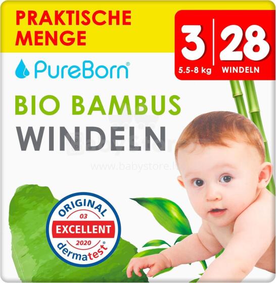 Pureborn Organic Bamboo Art.121312 Ekoloģiskās biksītes   3 izmērs, 5.5-8 kg