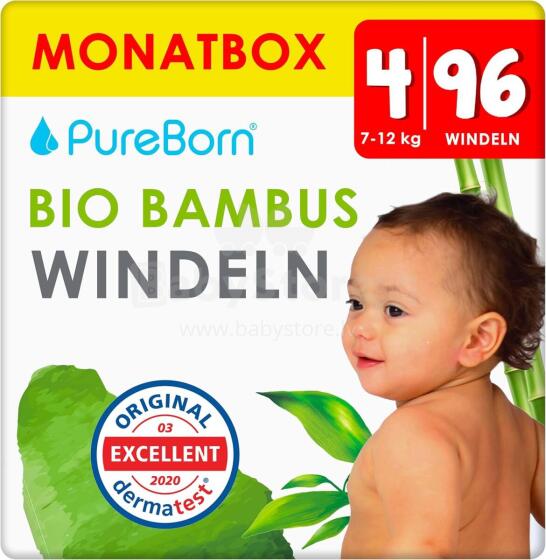 Pureborn  Organic Bamboo Art.121313 Ekoloģiskās pamperi 4 izmērs, 7-12 kg