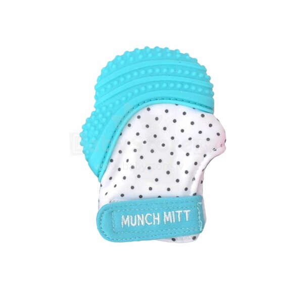 MUNCH BABY teething mitten Aqua Blue Polka Dots MM04A