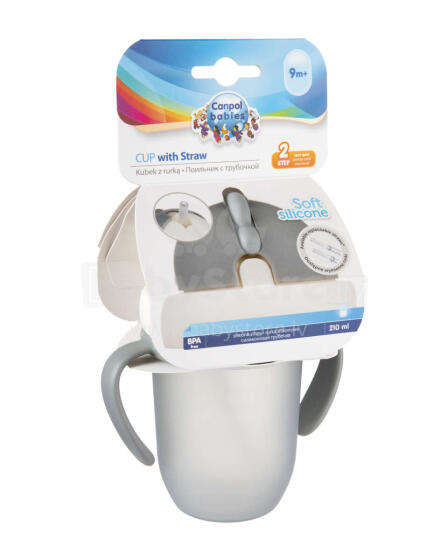 CANPOL BABIES cup with silicone flip-top straw 210ml Matt, grey 9m+, 56/522_grey