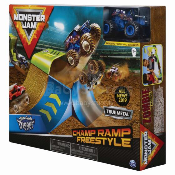 MONSTER JAM trase trikiem ar automašīnu 1:64 Basic Stunt, 6045029
