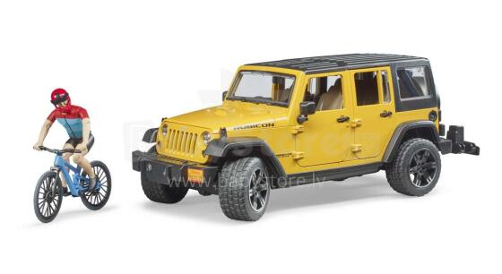 BRUDER Jeep Wrangler Rubicon Unlimited, 1 kalnu velosipēds un velosipēdists, 02543