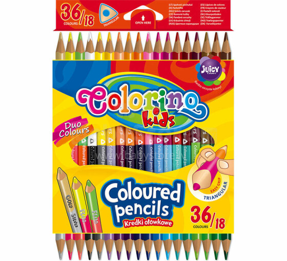 COLORINO CREATIVE Trikampiai spalvoti pieštukai 18 vnt./36 spalvų, 68512PTR