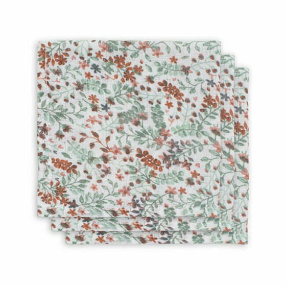Jollein Muslin Face Bloom Art.537-­848­-65349 Augstākās kvalitātes muslina  autiņš sejai, 3 gb. (30x30 cm)