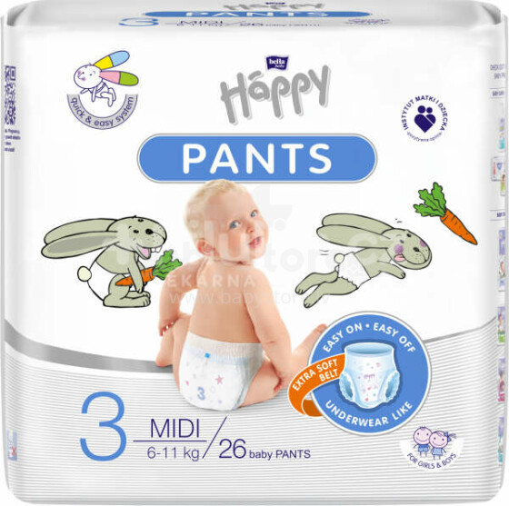 Happy Pants Midi Art.BB-055-MU26-001  Детские подгузники-трусики 3 размер от 6-11 кг,26 шт.