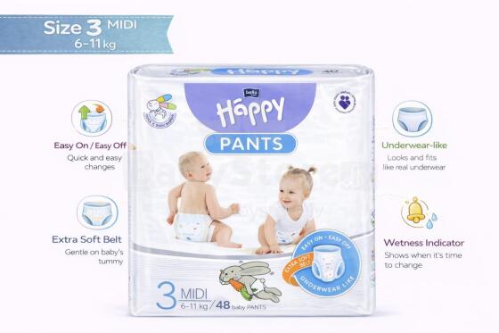 Happy Pants Midi Art.BB-055-MU48-002 Bērnu biksītes 3 izmērs no 6-11kg, 48gab.