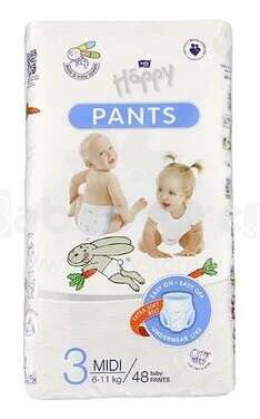 Happy Pants Midi Art.BB-055-MU48-002  Детские подгузники-трусики 3 размер от 6-11 кг,48 шт.