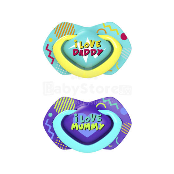 CANPOL BABIES silikona māneklītis, simetrisks NEON LOVE, 18m+, 2 gab, 22/654_blu