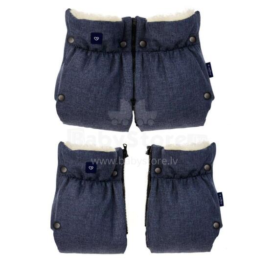 Ratiņu cimdi-mufta WOOL (divdaļīgie) MELANGE Navy Blue  Womar M-070
