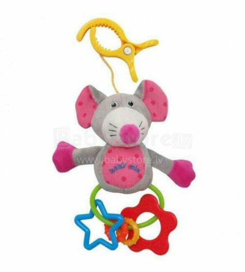BabyMix Mouse Art.45089 Pink Rotaļlieta piekārināma ratiem ar grabuļiem
