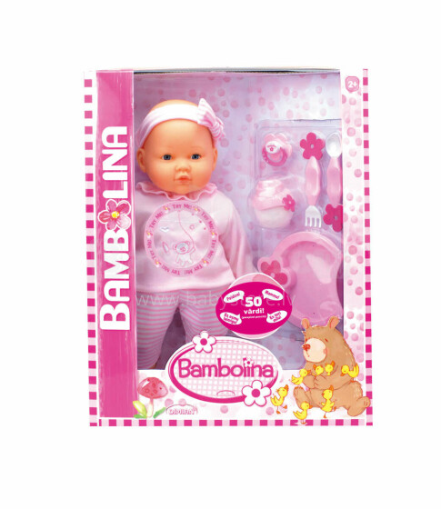 BAMBOLINA 38cm Rose Baby meitene, ar aksesuāriem, 50 LV vārdi, stāvošā kastē, BD360LV