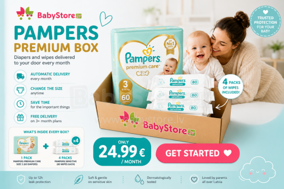 Pampers Premium Box abonements – viss, kas jūsu mazulim nepieciešams katru mēnesi