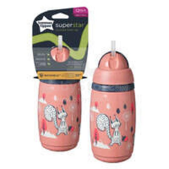 TOMMEE TIPPEE thermos-krūzīte INSULATED STRAW 266ml, 12m+, pink, 447825
