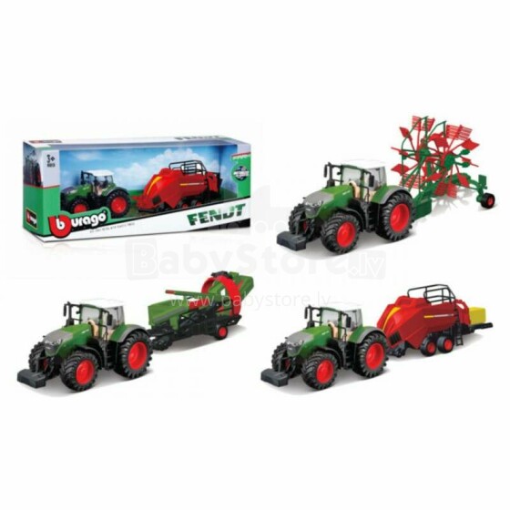 BBURAGO 10cm lauksaimniecības traktors ar piederumiem, asort., 18-31850